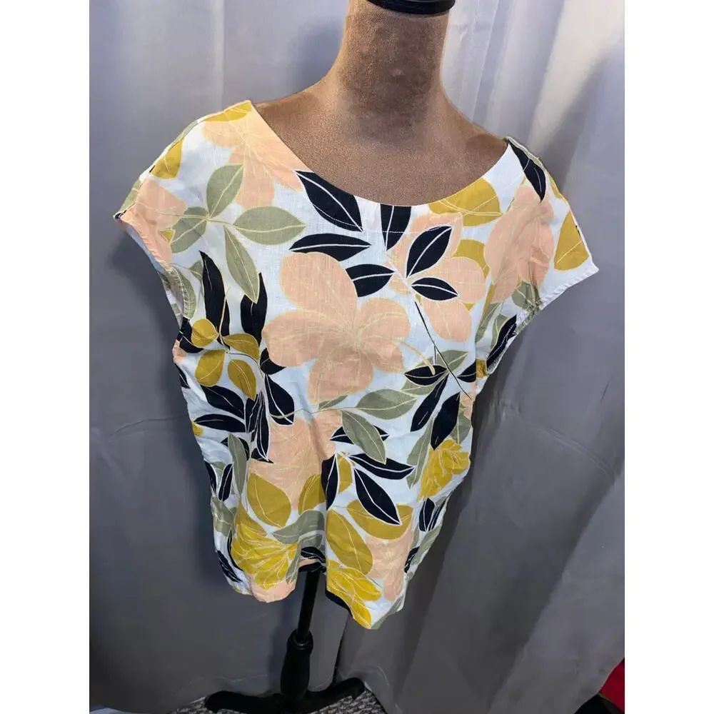 Rachel Zoe Tropical Floral Linen Blouse Top Button Back Small EUC Linen - Picture 3 of 11